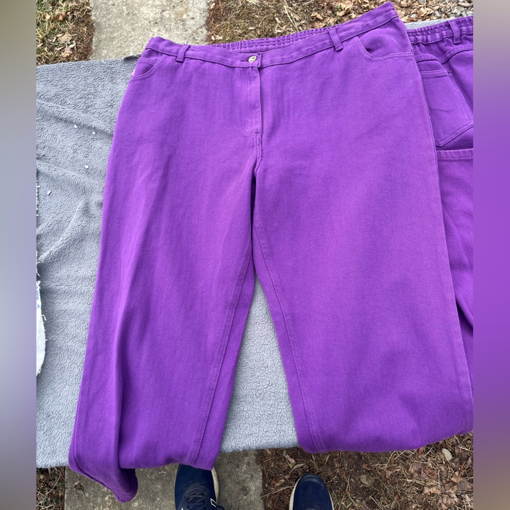 Woman Within Vibrant Purple Straight-Leg Stretch Jeans - Picture 2 of 4